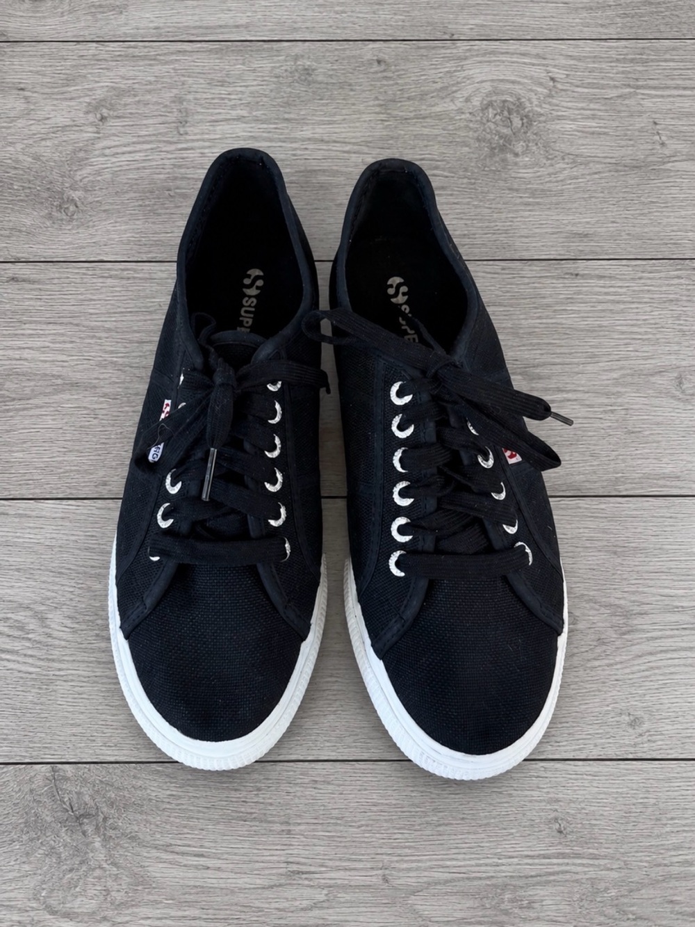 Superga 2790 Platform Canvas Sneakers Black White Size 9.5 - Picture 2 of 6